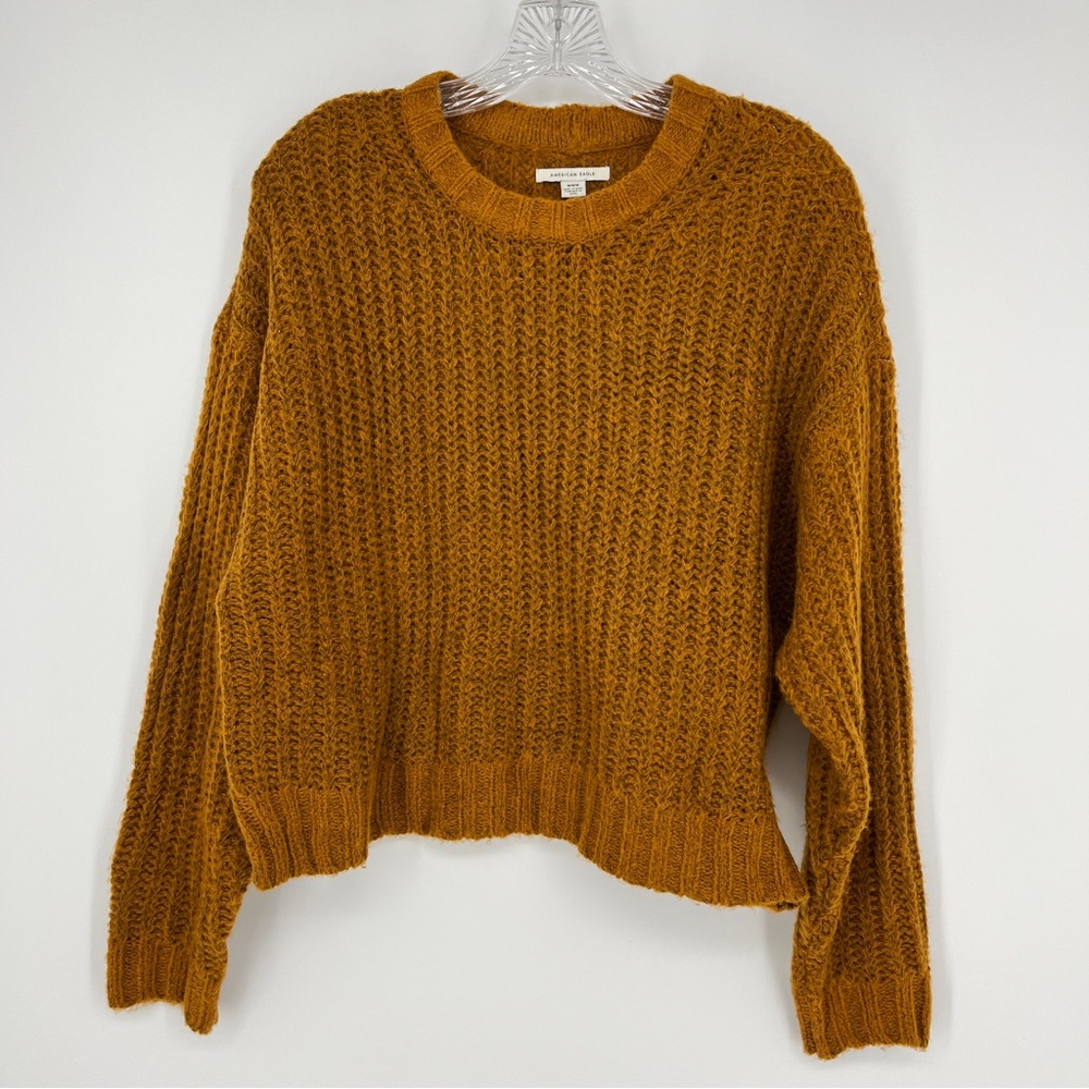 American Eagle Sweater Crew Neck Crop Chunky Kint Rust Color Size Medium Soft